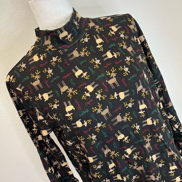 KIM ROGERS Christmas Reindeer Mock Neck Top Size Medium - Picture 3 of 7